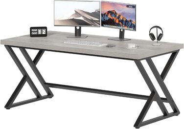 Long Computer Desk - Industrial Design Study Table for Home Office - Wood Top - 140 x 60 x 75.5 cm