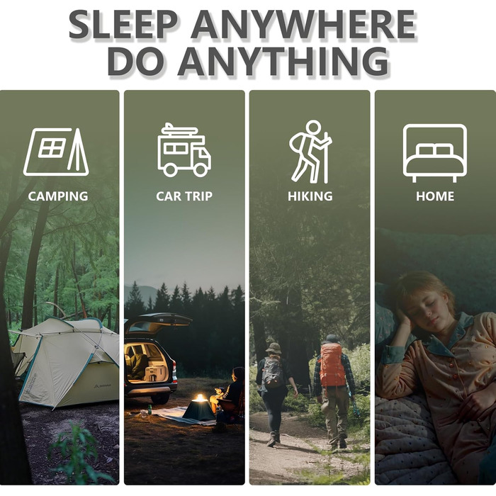 Сплячий мішок BISINNA Mumienschlafsack -10°C - 5°C [400GSM] для чотирьох сезонів, дорослий, водовідштовхувальний, YKK Zip, для відпочинку на природі, кемпінгу, трекінгу та подорожей (зелений)