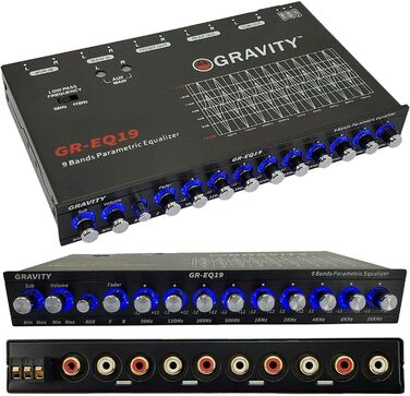 Автомобільний еквалайзер Gravity EQ19 1/2 DIN, 9-смуговий, 9V, 3 RCA виходи, AUX/DVD, передній/задній/сабвуфер