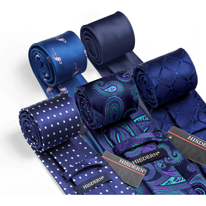 HISDERN Набір краваток для чоловіків (5 шт.) з кишеньковим хустиною. Класичні, елегантні, шовкові краватки та хустинки для весілля та особливих випадків. У подарунковій коробці.