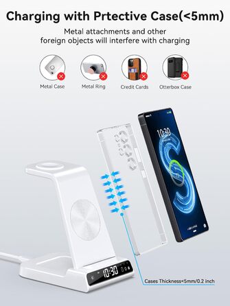 Бездротовий зарядний пристрій 3-в-1 для Samsung Galaxy S25 Ultra, Watch 8/7/Ultra, Buds, з цифровим годинником