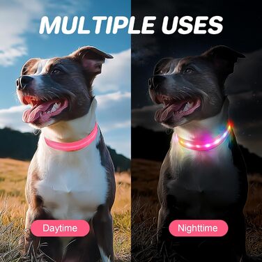 Світлодіодна нашийник для собак Feycig - USB зарядка, водонепроникний, 3 режими, регульований (L, рожевий, 28-40см)