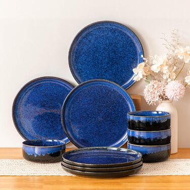Vancasso Starry Blue 24-Piece Stoneware Dinnerware Set for 6 - Complete Tableware Set with Plates, Bowls
