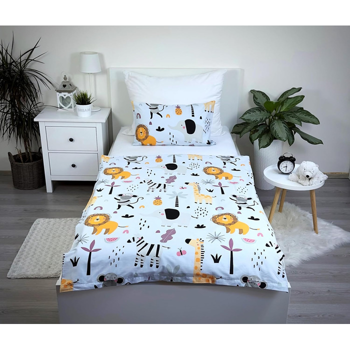 Комплект постільної білизни для дитячого ліжечка: комплект постільної білизни для малюків, комплект для ліжечка, простирадло 100x135 см та наволочка 40x60 см з бавовни, сертифікат Öko-Tex Standard, для хлопчиків та дівчаток (Тварини, Сафарі, Джунглі)
