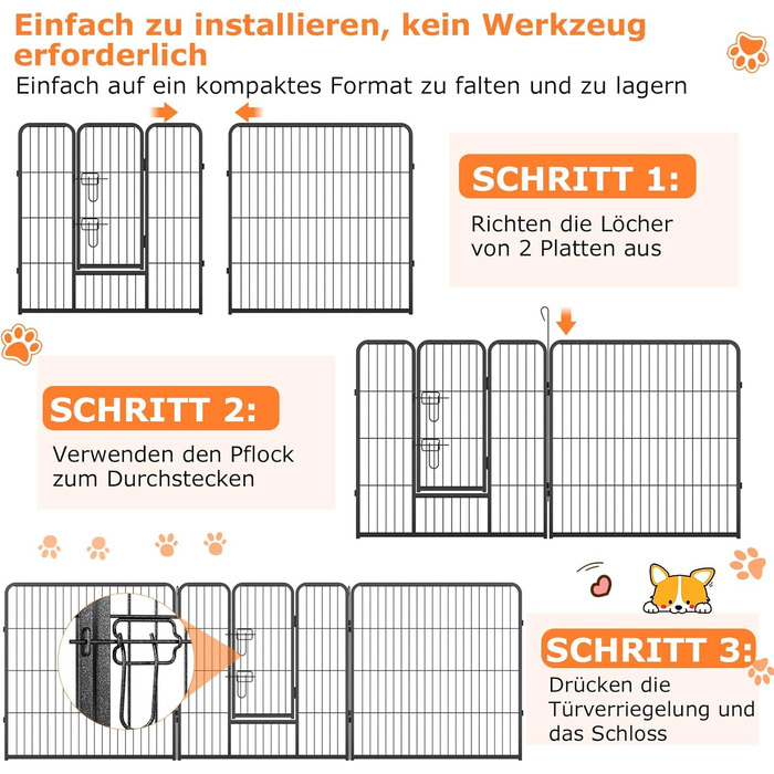 Металевий вольєр для собак, котів, кроликів COSTWAY 80 см, 8-секційний, з дверцятами на замок, чорний