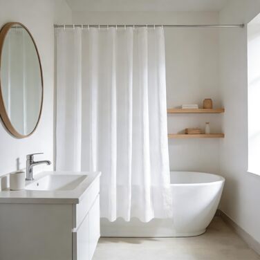 Штора для ванної кімнати YISURE антигрибкова 200x220 см, біла, з текстилю та поліестеру, водонепроникна, з магнітами