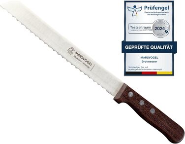 Ніж для хліба Marsvogel 8'' з дерев'яною ручкою Bubinga, гостре лезо з Золінгена, ергономічний, стильний дизайн, ідеальний для легкого нарізання хліба та випічки