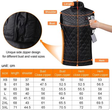 Електрична гріюча жилетка для жінок, USB, регульована температура, для полювання та активного відпочинку, чорний