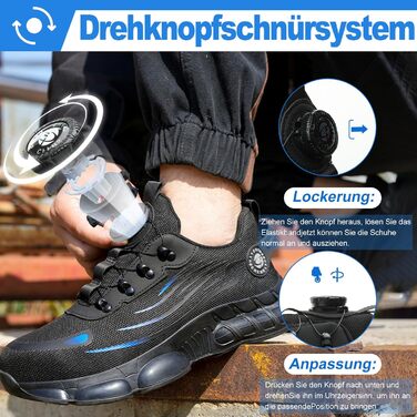 Черевики робочі чоловічі S3 з пружинним закриттям - Легкі робочі черевики жіночі з металевим підноском, неслизькі, спортивні кросівки для роботи та повсякденного використання 44 EU A881, блакитні