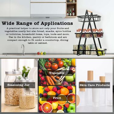 Настільний органайзер для фруктів та овочів з 3 ярусами, кошик для хліба, полиця для овочів, знімний піднос для закусок, для дому, кухні, офісу, з викруткою