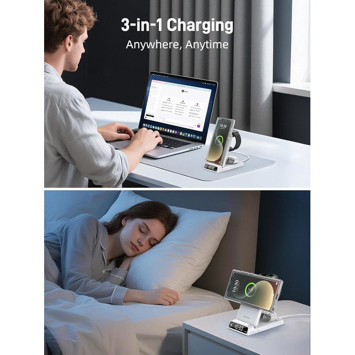 Бездротовий зарядний пристрій MagSafe 3-в-1 для Samsung Galaxy Fold/Flip, S24/S25 Ultra, Watch/Buds (Білий)