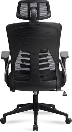 Ергономічне крісло для офісу, чорне, сітчасте, 120 кг | Професійне крісло для роботи з S-подібною спинкою, 4D поперековою підтримкою та механізмом гойдання | Регульоване поворотне крісло для дому, офісу та геймінгу