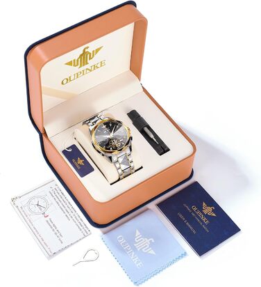 Чоловічий наручний годинник OLEVS G3316: аналоговий, водонепроникний, зі сталевим двоколірним ремінцем, чорним циферблатом, підсвічуванням та календарем