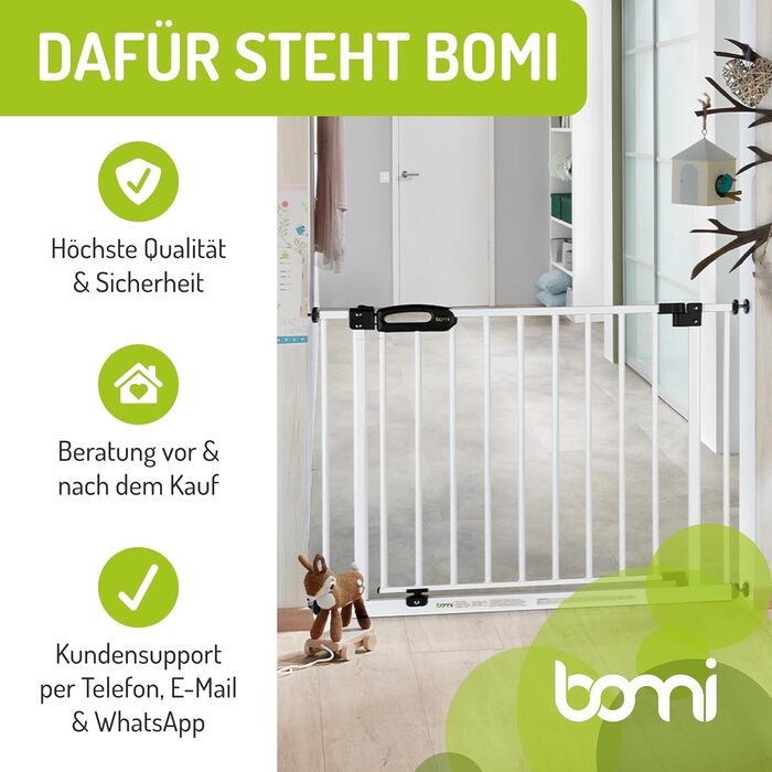 Захисний бар'єр BOMI Mira для дверей | Бар'єр для котів з люком | Ідеальний бар'єр для собак, котів та цуценят | Металевий бар'єр для собак у квартиру, білий | Ширина: (захисні накладки на стіну (2 круглі та 2 кутові))