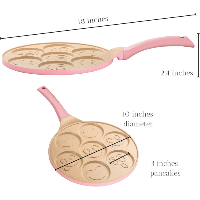 Сковорода для млинців Erreke з антипригарним покриттям, рожева, для індукційних плит, 7 смайликів