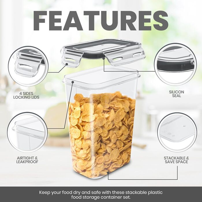 Набори контейнерів для зберігання KICHLY з кришкою (24 шт.) - герметичні контейнери для продуктів, BPA-free, для шафи/кухні, ідеальні для крупи, цукру, борошна та іншого