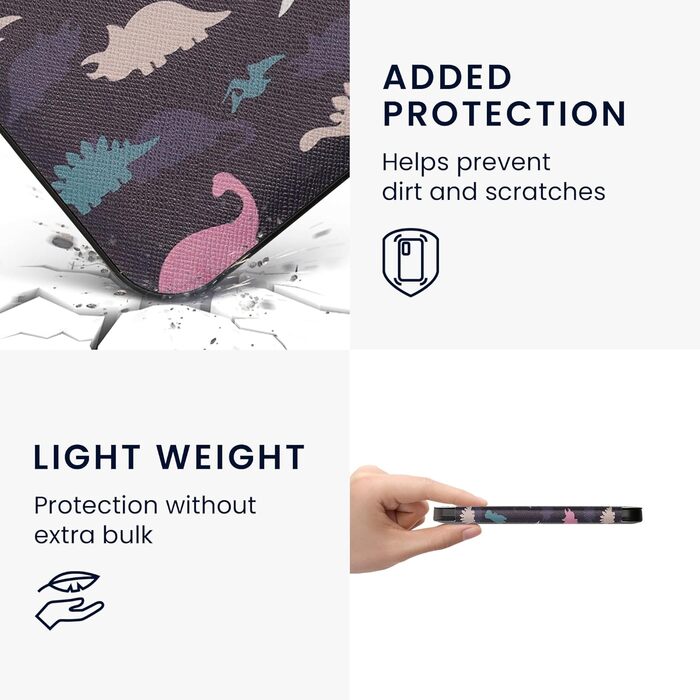 Чохол-книжка kwmobile для Kobo Clara 2E / Tolino Shine 4 - з візерунком єгипетських ієрогліфів, золото-чорний (різнобарвні динозаври, фіолетовий, жовтий, блакитний)