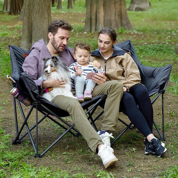 Кампінговий стілець-диван EVER ADVANCED для двох осіб, 145 см, чорний, до 400 кг, з високою спинкою, для саду, балкону, кемпінгу