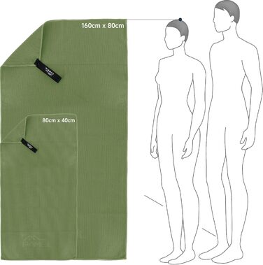 Набір рушників Pameil з мікрофібри (2 шт.): великий (160x80 см) та маленький (80x40 см), компактні та швидковисихаючі, для спорту, подорожей, пляжу (армійний зелений)