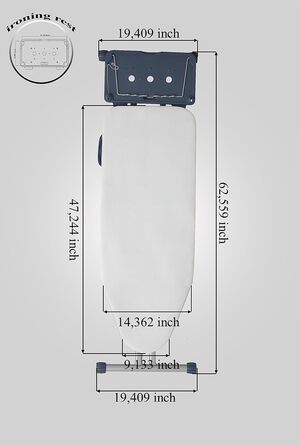 Прасувальна дошка Mabel Home Extra-Wide з крилами та 8 функціями + чохол, сіра (для ліжка)