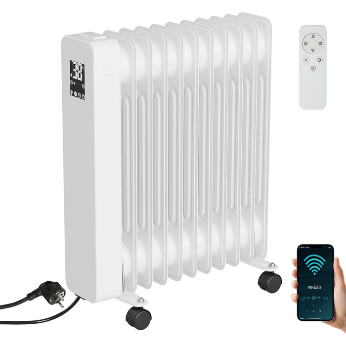 Електричний конвектор Daromigo 2000W з термостатом та Wi-Fi, IP24, настінний, інфрачервоний, чорний, енергозберігаючий