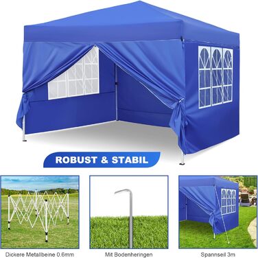 Gazebo, Leadyeah Pop-Up Pavilion with Sides, Foldable Camping Pavilion 2.5 x 2.5, Heavy-Duty Pavilion Tent, Completely Waterproof, 50+ UV Protection for Camping, Party - Beige (3mBlue)