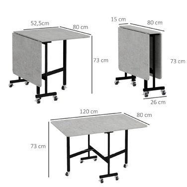 HOMCOM Folding Dining Table with Wheels for 4-6 People, Steel Legs, Extendable 52.5-120 x 80 x 73 cm, ideal for Kitchen & Dining Room