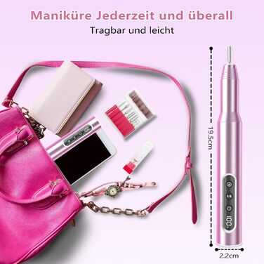 Електричний фрезер для нігтів Nagelfräser 45.000 об/хв - 14 в 1 для гелю, акрилу, манікюру та педикюру, 6 швидкостей, акумуляторний, рожеве золото