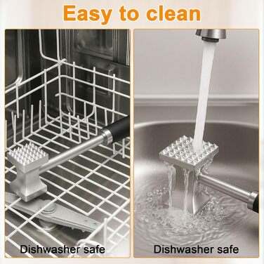 Дружил Фляйшхаммер 27 см з нержавіючої сталі - двосторонній молоток для м'яса з плоскою та зубчастою поверхнею, професійний кухонний молоток для шніцелів, стейків, котлет, яловичини, курки (стійкий до корозії та гігієнічний)