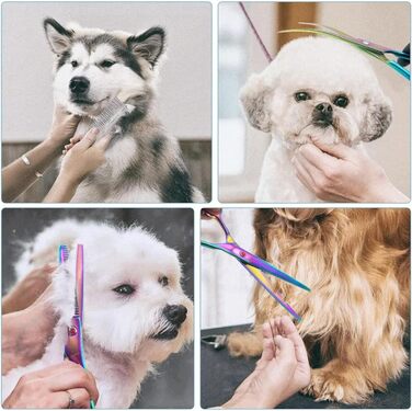 Професійний набір ножиць для грумінгу собак: вигнуті, прямі та розріджуючі ножиці + гребінець (чорний+жовтий)