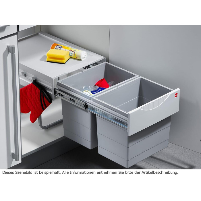 Система сортування сміття Hailo Raumspar-Tandem 2x18л для шаф від 40 см з розпашними дверцятами, світло-сірий