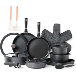 SENSARTE 24-Piece Nonstick Cookware Set - Pots & Pans Set for Induction, Dishwasher & Oven Safe - Healthy RV Cookware (Black)