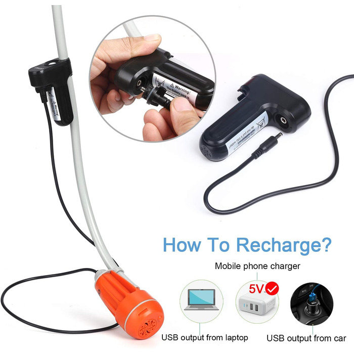 Portable Outdoor Shower Head, Shower Pump, Detachable USB Rechargeable Batteries, Pumps Water from Bucket, for Camping, Hiking, Pet Cleaning, Pet Shower, Car Washing