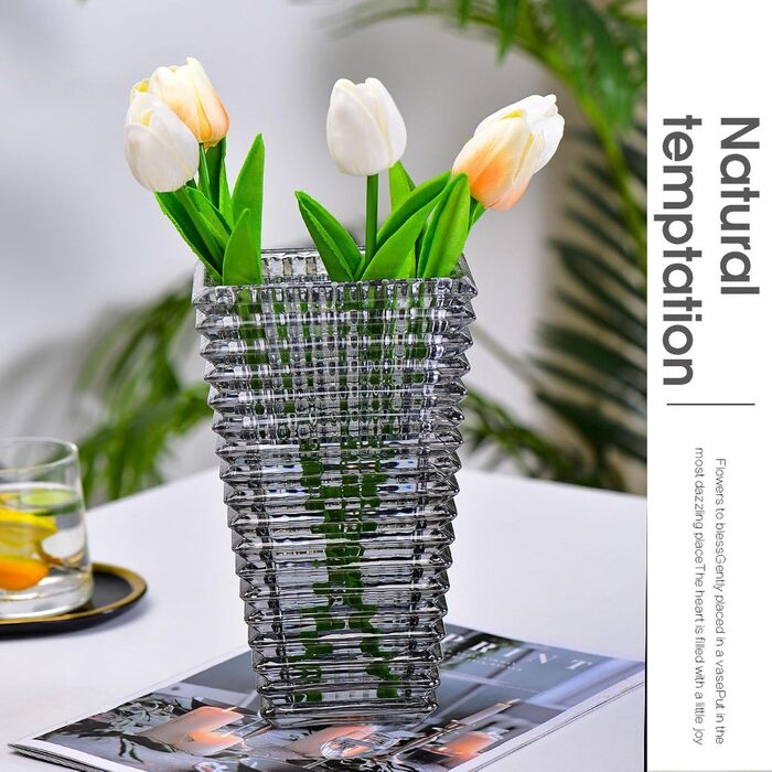 Ваза 23 см Kristallglas, прозора скляна ваза для квітів, велика декоративна ваза для квіткових композицій, гідропонного оформлення, для дому, подарунок на весілля, новосілля (Трапеція, сірий)