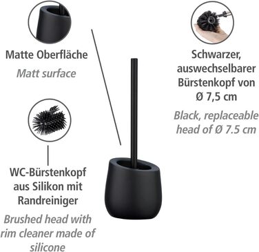 Набір для унітазу WENKO Badi чорний, кераміка, з тримачем для щітки та очисником для обідка, 38 x 13.5 x 13.5 см