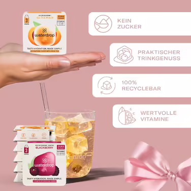 waterdrop® Mother's Day Gift Set - Glass Bottle 1 Liter incl. 18 sugar-free Drops - Gift for Women - Sampler Pack with Water Bottle, Flavor Drops & Vitamins - Carbonated Water Suitable Bottle