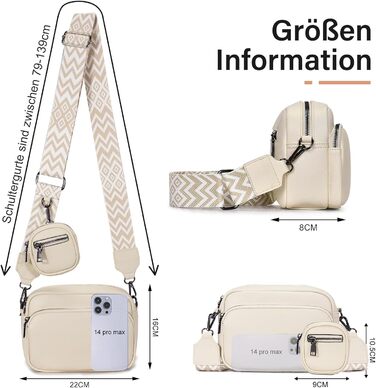 Сумка жіноча через плече крос-боді з PU шкіри бежевого кольору з відстібним ремінцем