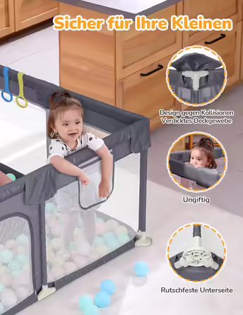 Dripex Playpen Baby 120x180cm, Playard Baby 300D Oxford Fabric, Baby Playpen with Breathable Mesh, Large Safety Play Area, Playpen, Grey