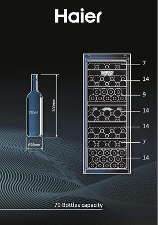 Haier 34 Bottle Wine Refrigerator - 2 Zone Wine Cooler with UV Glass Door, Wi-Fi & Touch Display, Vibration-Free Storage