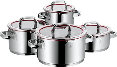 Каструля WMF Function з ручкою 16 см без кришки, 1,4 л, каструля для молока, каструля для приготування їжі, Cromargan нержавіюча сталь, 4 функції зливу, внутрішня шкала, червоний колір Function