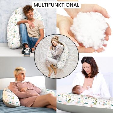 Подушка для вагітних Amilian Stillkissen 170 см XXL – подушка для сну на боці, подушка для годування, body pillow (Колібрі, шалфей)