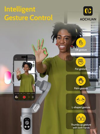 Стабілізатор для смартфона AOCHUAN з 3 осями, для iPhone 16/15 Pro та Android, з розпізнаванням обличчя, 1/4