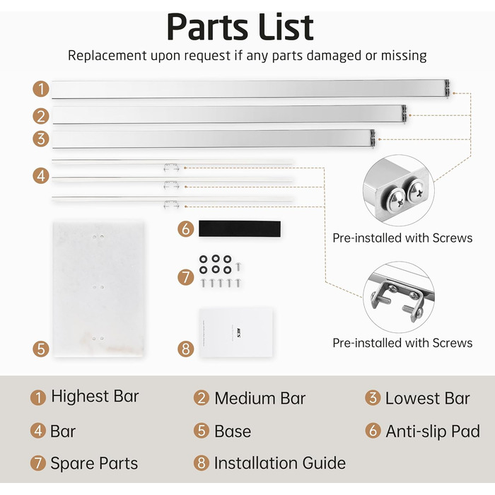 Підставка для рушників KES, вільна стоянка, 3 стійки, нержавіюча сталь SUS304, з мармуровою основою, BTH217S3-2 (полірована)