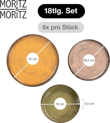 Сервіз Moritz & Moritz Vida Vintage на 6 осіб, 18 предметів — сучасний набір столового посуду, підходить для мікрохвильової печі та посудомийної машини