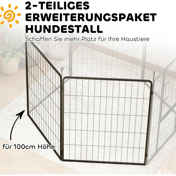PawHut 2 шт. розширювальні панелі для огорожі для собак, 80 x 80 см, сталевий загін для цуценят та собак середніх розмірів, сірий (80 x 1,5 x 100 см)