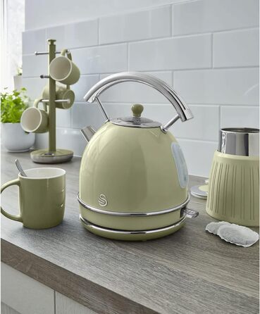 Swan Retro Electric Kettle - 1.8L, Vintage Design, Automatic Shut-Off, Cordless, BPA-Free Stainless Steel, 3000W, Green