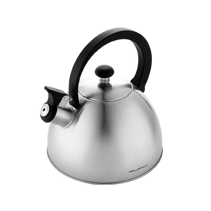 Чайник FLORINA Brillo з нержавіючої сталі (2,5 л) | Чайник-свисток для плити (індукційна, газова, електрична) | Сріблястий | Зручна ручка з бакеліту