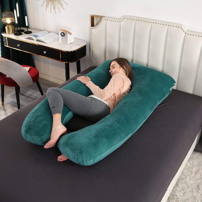 Подушка вагітності Amagoing U-подібна 144.8 см для підтримки спини та ніг, рожева/бензиново-синій, знімний чохол