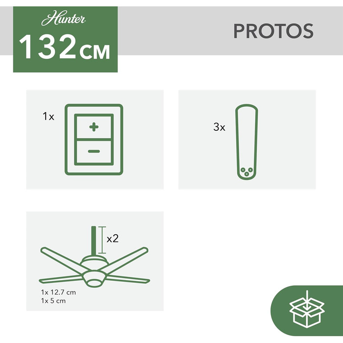 Стельовий вентилятор Hunter Protos 132 см білий з лопатями (50623) для дому та вулиці з пультом