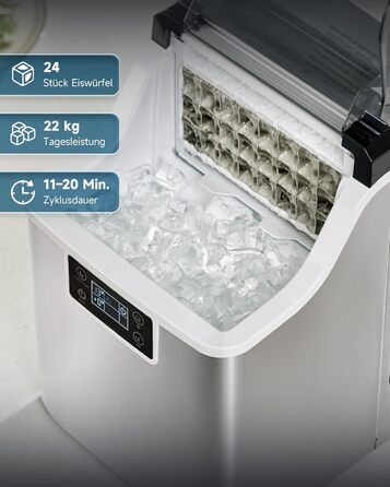 Льодогенератор Wilprep для дому та бізнесу: 22 кг/24 год, самоочищення, LCD-дисплей, нержавіюча сталь